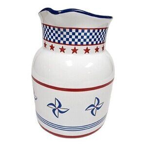 Princess House Ceramic Pitcher 64oz Patriotic Kitchen Picnic Party w/Box